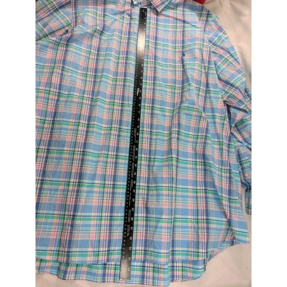 Ralph Lauren Men 4XLT Plaid Button Down Shirt  Blue Pink Check Long Sleeve Pony